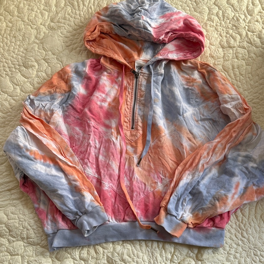 PINK Victoria's Secret Tie-Dye Half-Zip Hoodie in Pink, Orange & Light Blue
